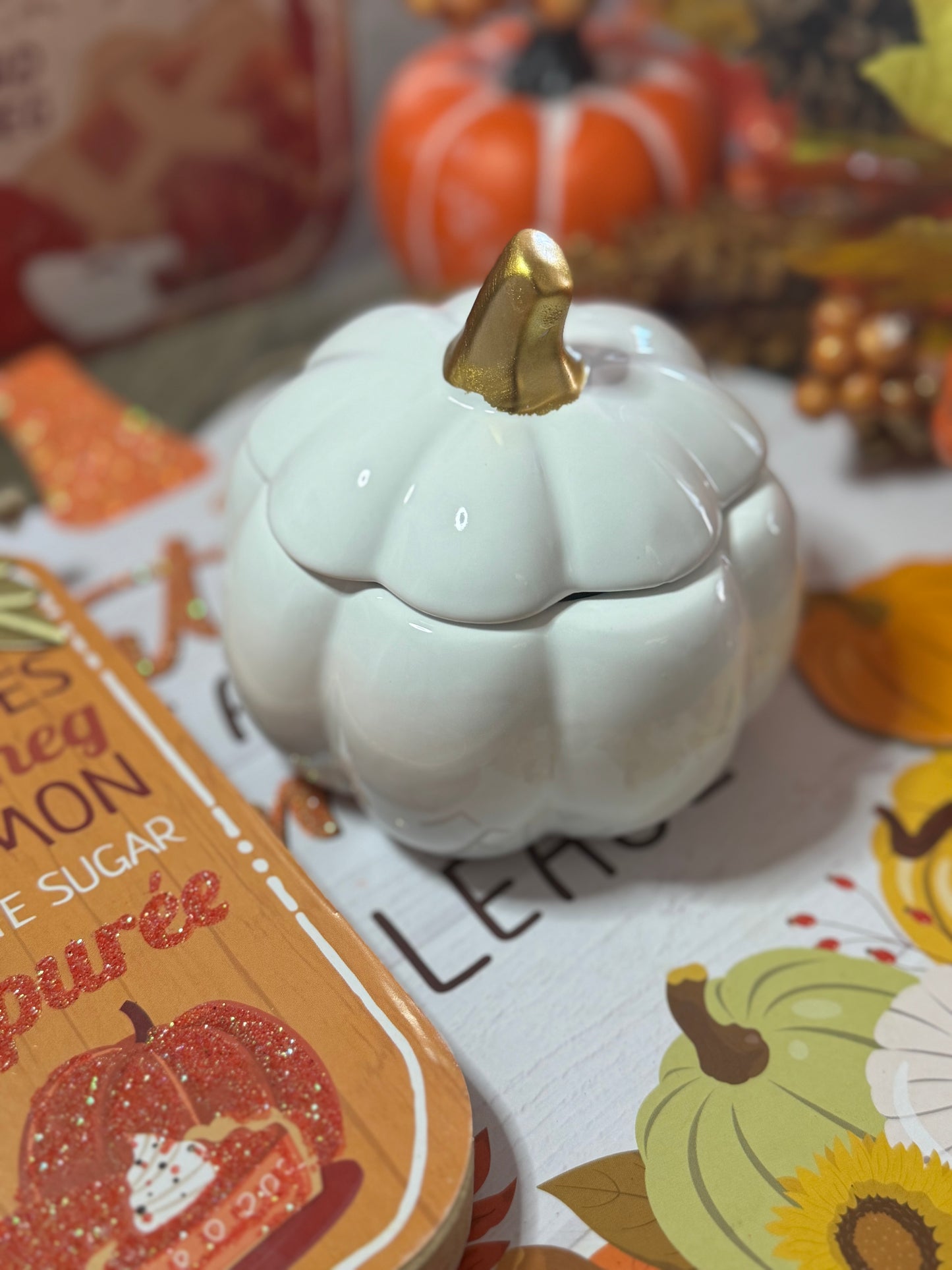White Pumpkin Ceramic Jar Candle-8 oz