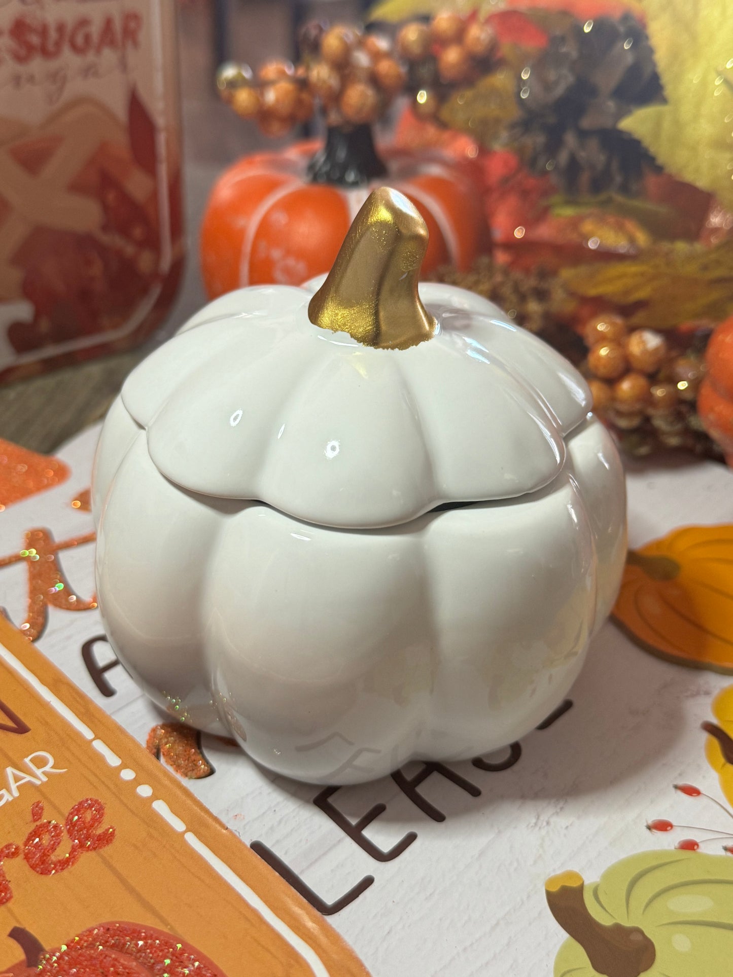 White Pumpkin Ceramic Jar Candle-8 oz