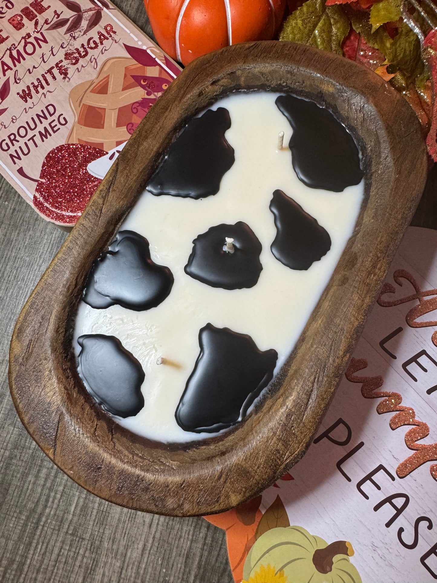 Pink Pumpkin Cow Print Dough Bowl Candle