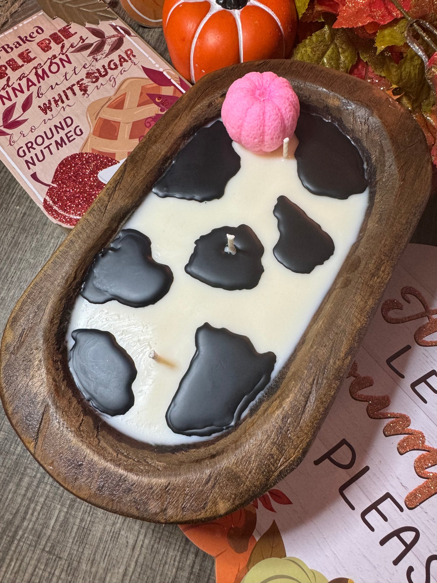 Pink Pumpkin Cow Print Dough Bowl Candle