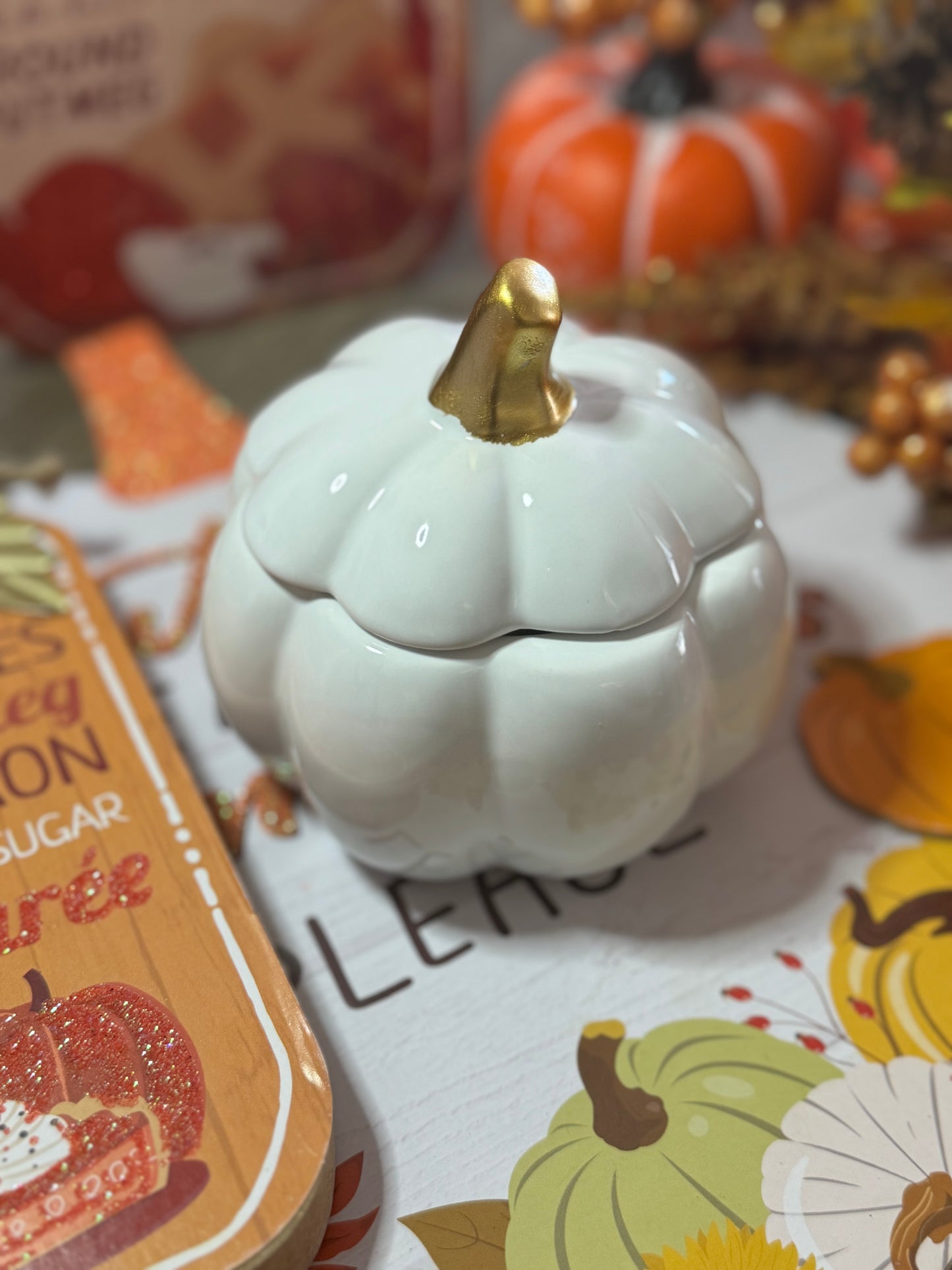 White Pumpkin Ceramic Jar Candle-8 oz