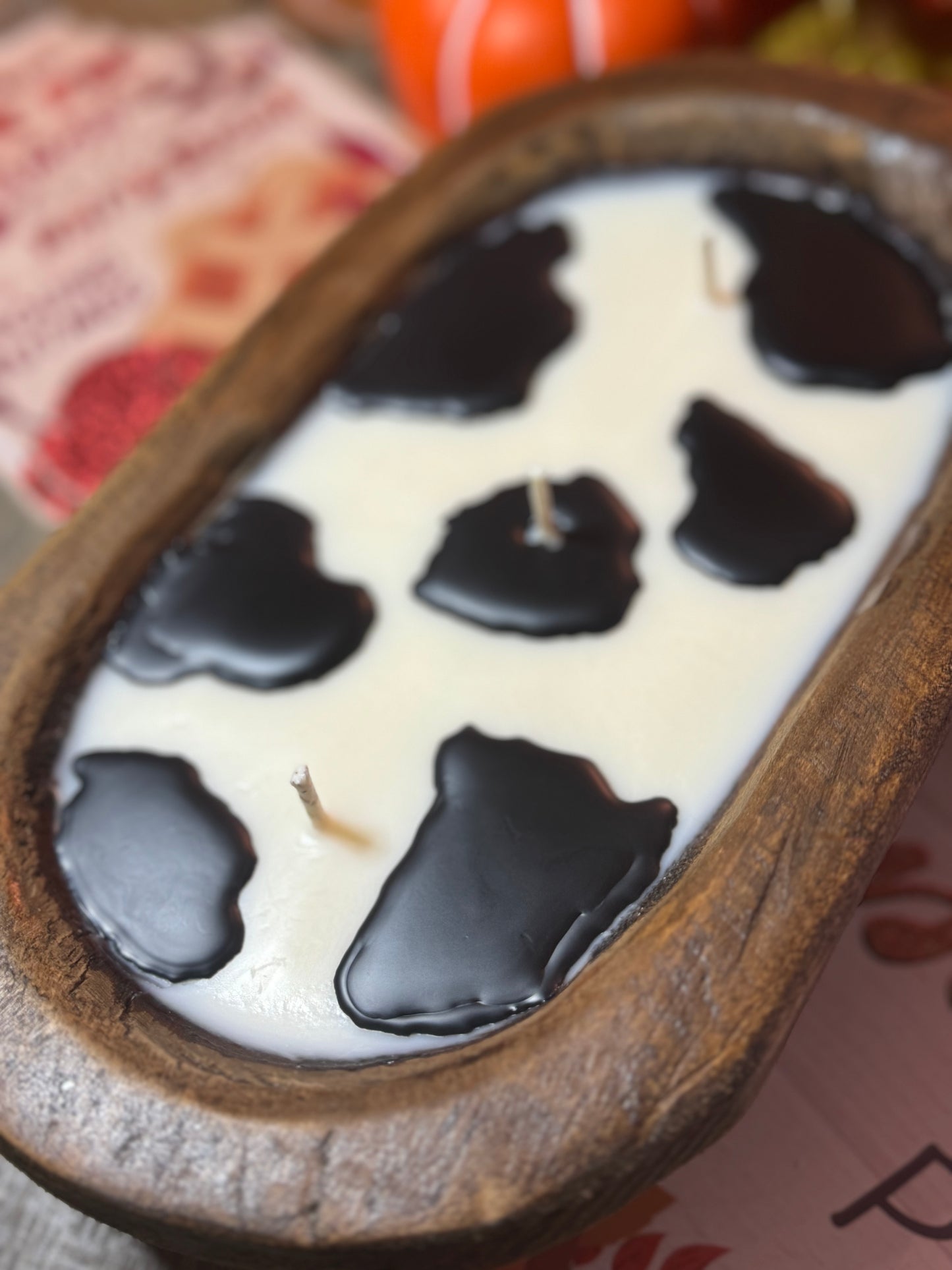 Pink Pumpkin Cow Print Dough Bowl Candle