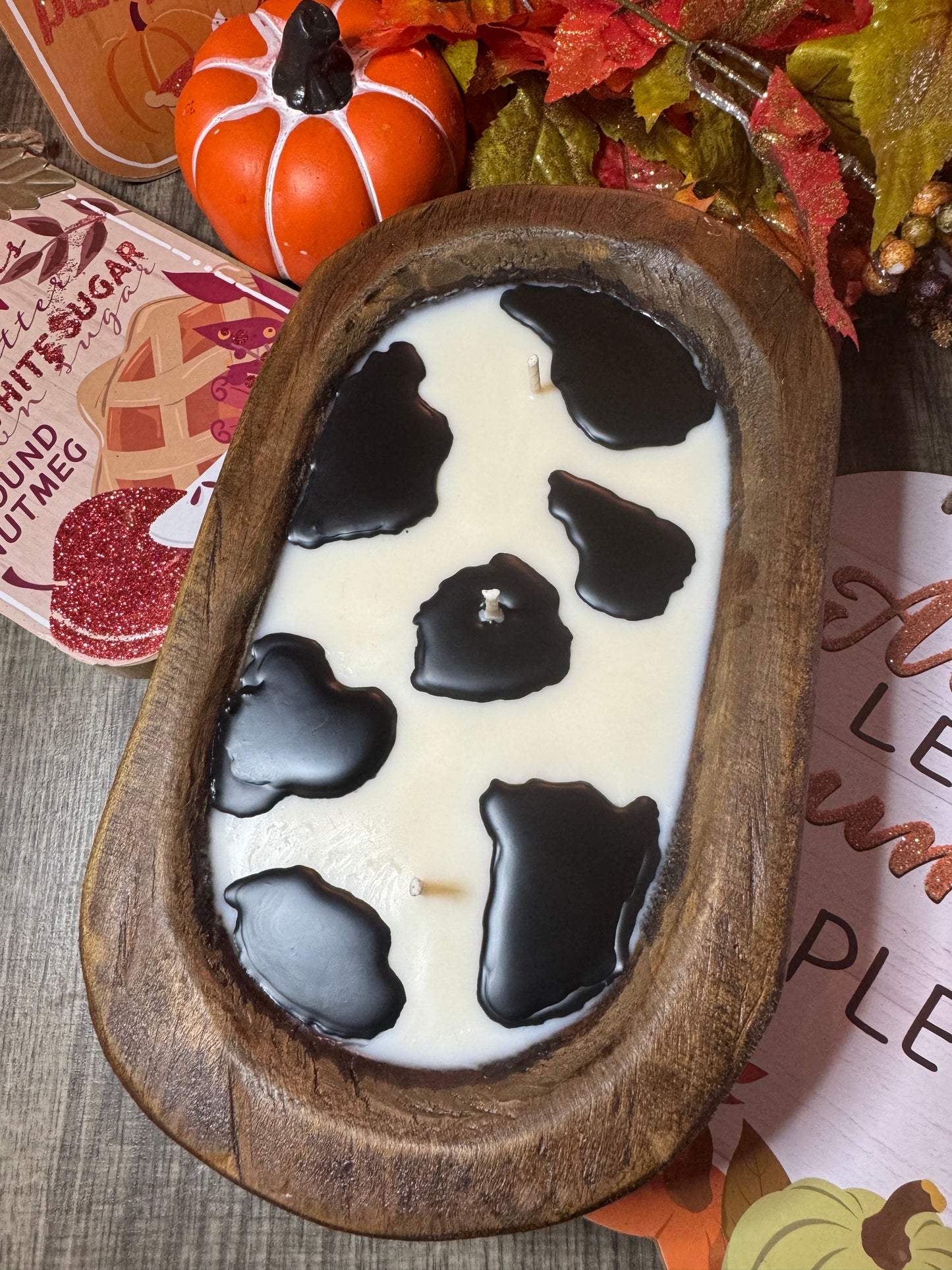 Pink Pumpkin Cow Print Dough Bowl Candle